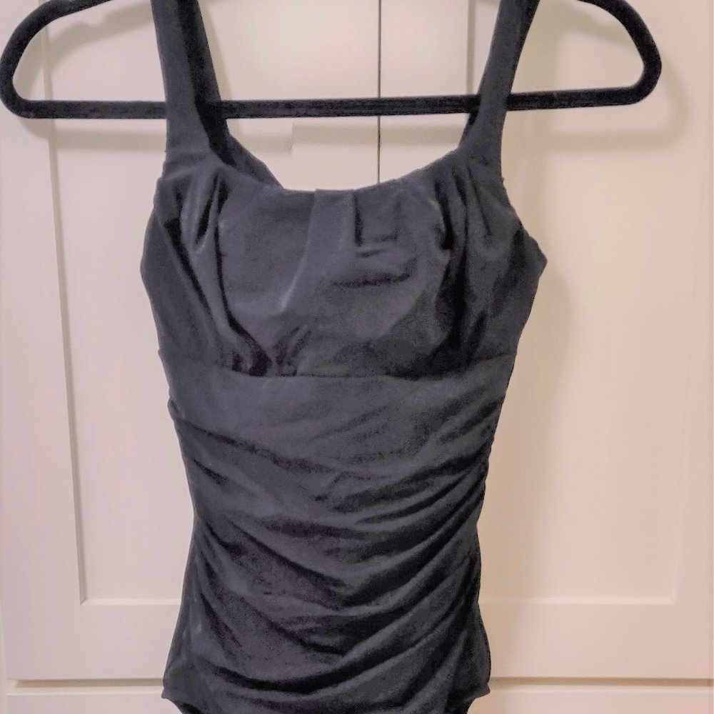Lands' End-One Piece Black Ruched Bathing Suit Size 8L